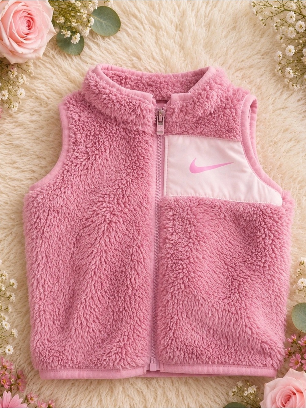 Nike Kids Pink Sherpa Fleece Vest with Swoosh
